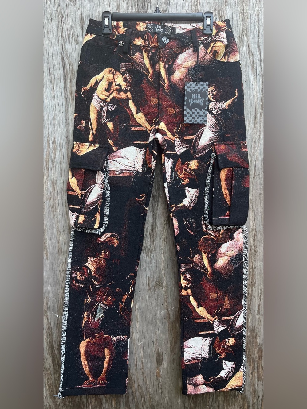 Rebel Vengeance Renaissance Art Angels AOP Tapestry Cargo Pants size 28